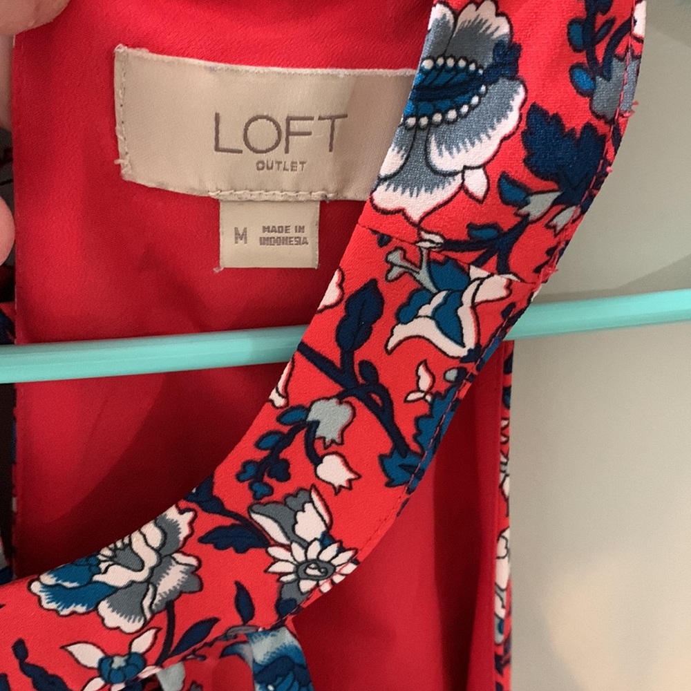 Loft outlet red and blue and yellow flower halter dress - Picture 2 of 4